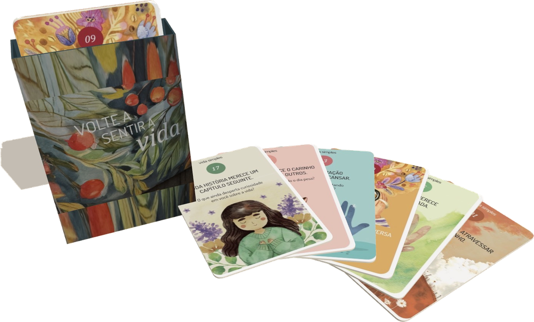 Caixinha montada e cartas de reflexão Volte a sentir a vida